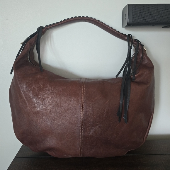 Borse In Pelle Brown Genuine Leather Hobo Crescent Shoulder Bag Fringe Italy - Picture 2 of 16